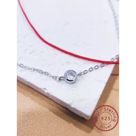 1 pieza S925 plata de moda zirconia cúbica adorno rojo Cuerda Cadena de pie diseñado para de mujeres uso diario