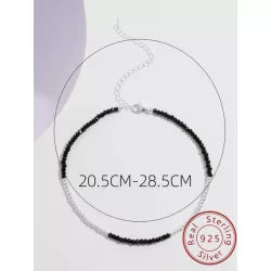 1 pieza Pulsera tobillera minimalista negro & blanco cuenta plata esterlina para mujeres para verano vacación fiesta playa