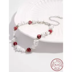 1 pieza S925 plata esterlina Pulsera tobillera natural con turquesa , vintage casual rojo & blanco , irregular rojo rock & blanc