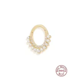 1 pieza Pendiente de aro atractivo zirconia cúbica & perla cultivada adorno plata para mujeres para decoración diaria