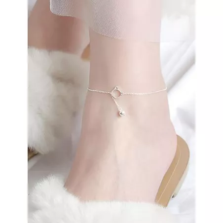 1 pieza Pulsera tobillera de moda dulce estilo S925 plata en forma de gato campana con sonido , elegante con encantador para de