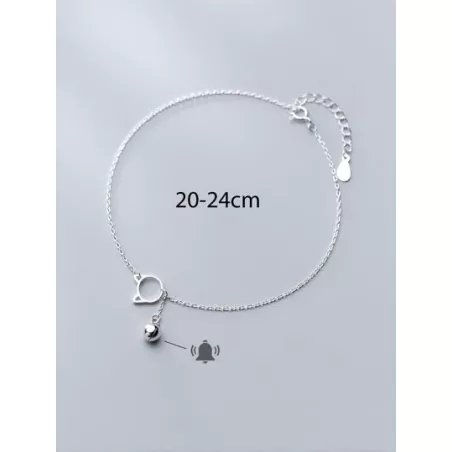 1 pieza Pulsera tobillera de moda dulce estilo S925 plata en forma de gato campana con sonido , elegante con encantador para de
