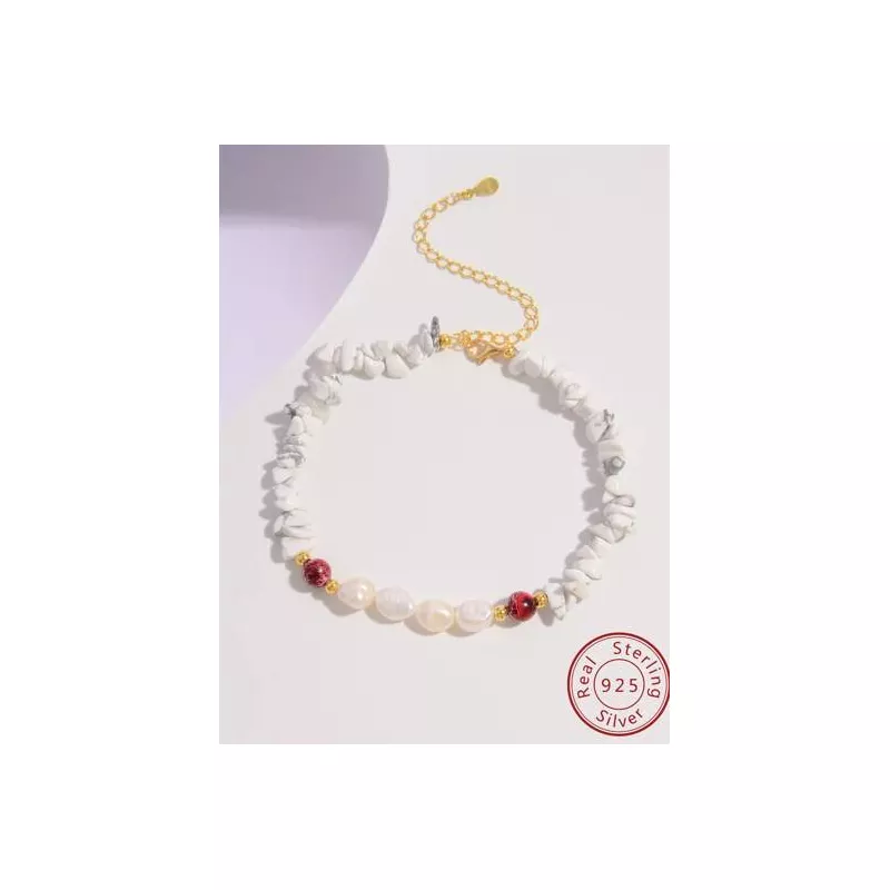 1 pieza Pulsera tobillera con cuenta diseño original hecho a mano perla barroca & natural con turquesa , S925 plata pura materia