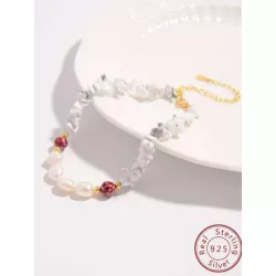 1 pieza Pulsera tobillera con cuenta diseño original hecho a mano perla barroca & natural con turquesa , S925 plata pura materia