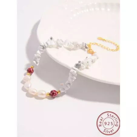 1 pieza Pulsera tobillera con cuenta diseño original hecho a mano perla barroca & natural con turquesa , S925 plata pura materia