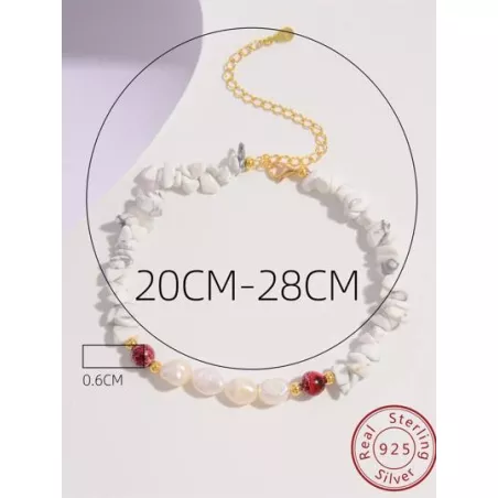 1 pieza Pulsera tobillera con cuenta diseño original hecho a mano perla barroca & natural con turquesa , S925 plata pura materia