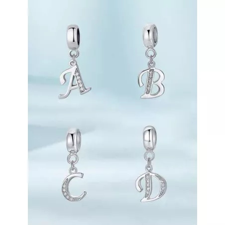 1 pieza de de moda real plata de ley 925 A-Z zirconia accesorio cuenta para mujeres adecuado Brazaletes brazaletes DIY de moda F