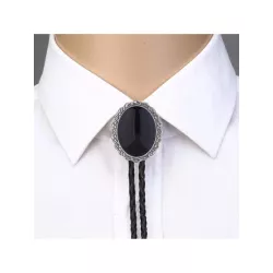 Collar americano negro ágata con cordón , estilo occidental vaquero moda con cordón , de moda de cuero de pana para hombre y muj