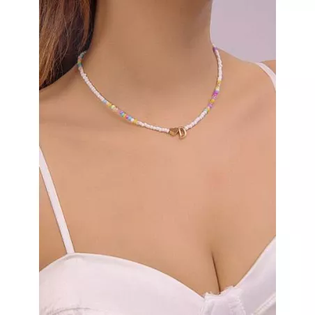 bohemio hecho a mano arroz cuenta Collar 26 con letra Gargantilla con cadena de colores femenino playa Bisutería