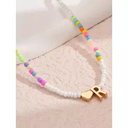 bohemio hecho a mano arroz cuenta Collar 26 con letra Gargantilla con cadena de colores femenino playa Bisutería