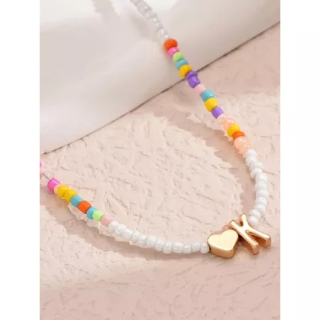 bohemio hecho a mano arroz cuenta Collar 26 con letra Gargantilla con cadena de colores femenino playa Bisutería