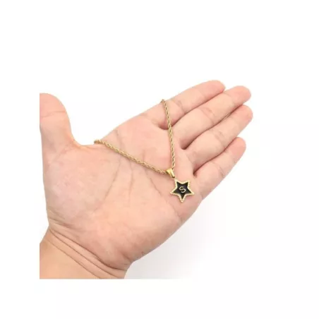 1 pieza Collar de cadena nuevo negro inicial con estrella colgante de acero inoxidable 2mm ancho cuerda para mujeres