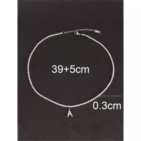 1 pieza de acero inoxidable zirconia cúbica letra inicial Collar para mujeres alfabeto colgante Gargantilla de cadena Bisutería