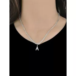 1 pieza de acero inoxidable zirconia cúbica letra inicial Collar para mujeres alfabeto colgante Gargantilla de cadena Bisutería