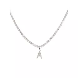 1 pieza de acero inoxidable zirconia cúbica letra inicial Collar para mujeres alfabeto colgante Gargantilla de cadena Bisutería