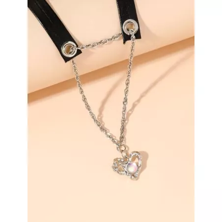 Chicas 1 pieza Collar moda sencilla gradiente corazón de cristal colgante cuero PU tira elemento adecuado para mujeres con regal