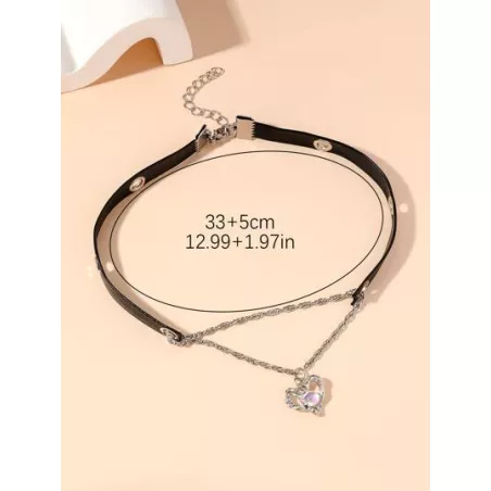 Chicas 1 pieza Collar moda sencilla gradiente corazón de cristal colgante cuero PU tira elemento adecuado para mujeres con regal