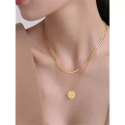 1 pieza Collar con colgante de moda de doble capa círculo para de mujeres coreano estilo