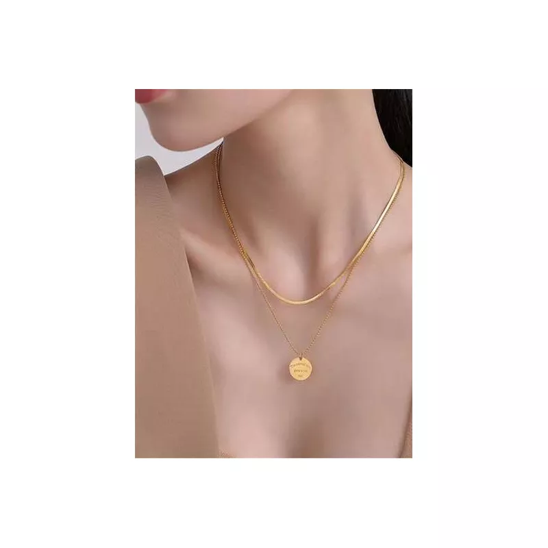 1 pieza Collar con colgante de moda de doble capa círculo para de mujeres coreano estilo