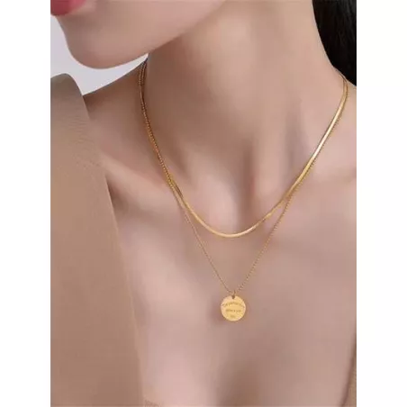 1 pieza Collar con colgante de moda de doble capa círculo para de mujeres coreano estilo