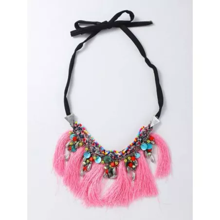 1 pieza Collar babero bohemio concha con cuenta con fleco para mujeres