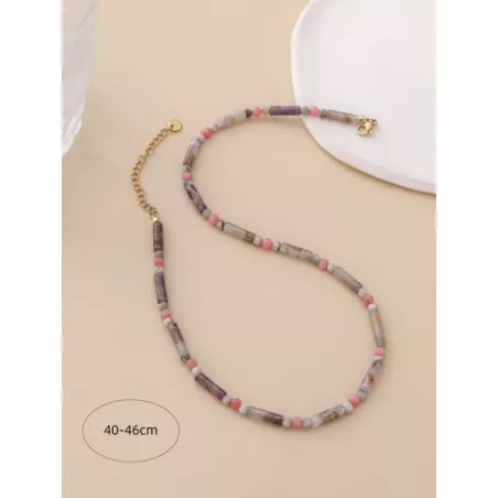 1pc Colorful Natural Stone Beaded Small Tube Pendant Necklace