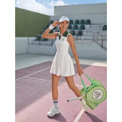 Leisure Vestido deportivo con estampado de raqueta de tenis de cuello en contraste fruncido