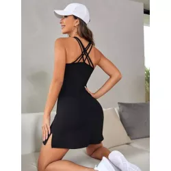 Vestido deportivo de espalda con tira cruzada bajo con abertura