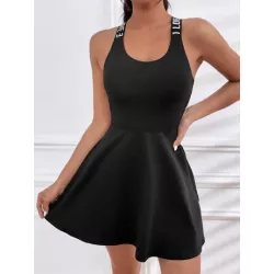 Vestido deportivo con cinta con letra con tira cruzada de espalda abierta