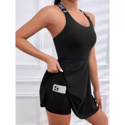 Vestido deportivo con cinta con letra con tira cruzada de espalda abierta