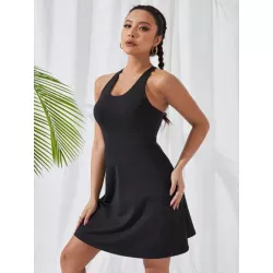 Vestido deportivo unicolor con tira cruzada de espalda abierta