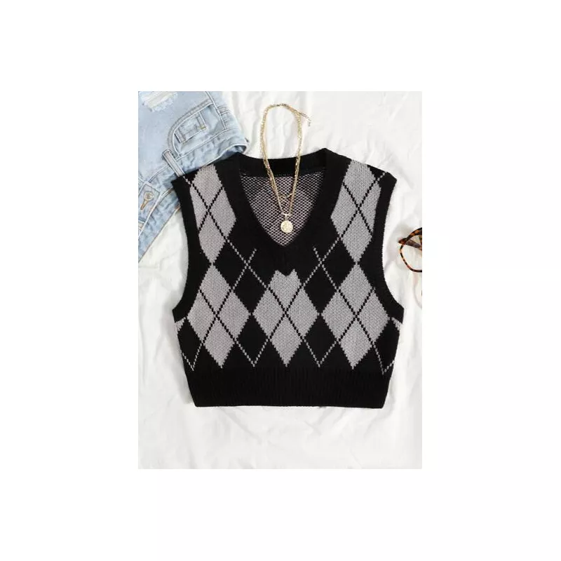 Chaleco de punto con patrón de rombo