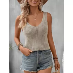 SHEIN VCAY  Solid Pointelle Knit Sweater Vest