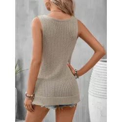 SHEIN VCAY  Solid Pointelle Knit Sweater Vest