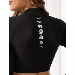 Sudadera deportiva con estampado de luna agujeros para pulgares crop