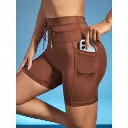 Shorts deportivos de cintura con cordón con bolsillo para teléfono