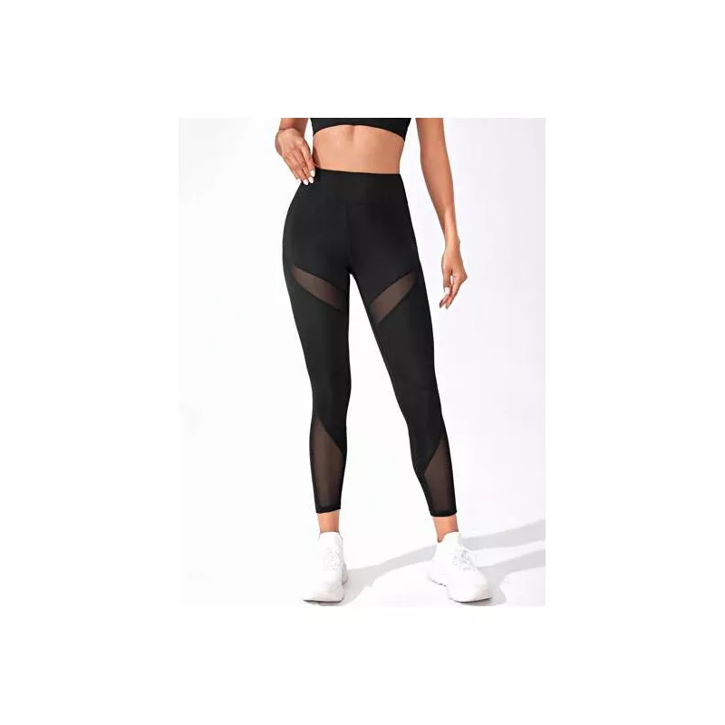 Leggings deportivos de malla de cintura ancha