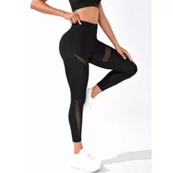 Leggings deportivos de malla de cintura ancha