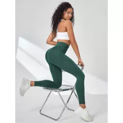 Leggings deportivos de cintura ancha tejido de canalé