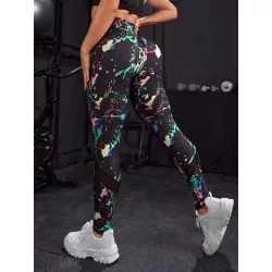 Leggings deportivos de tie dye de malla de cintura ancha