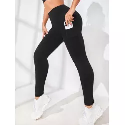 Leggings deportivos con bolsillo de móvil lateral control de barriga