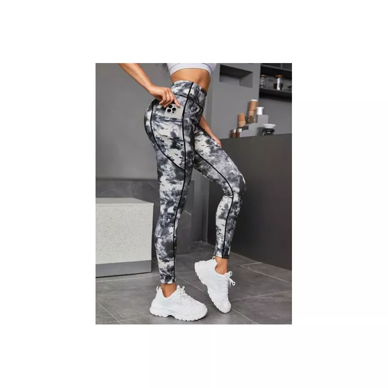 Leggings deportivos de tie dye con puntada de cintura ancha con bolsillo para teléfono