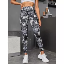 Leggings deportivos de tie dye con puntada de cintura ancha con bolsillo para teléfono