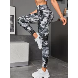 Leggings deportivos de tie dye con puntada de cintura ancha con bolsillo para teléfono