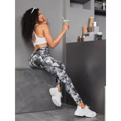 Leggings deportivos de tie dye con puntada de cintura ancha con bolsillo para teléfono