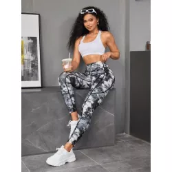 Leggings deportivos de tie dye con puntada de cintura ancha con bolsillo para teléfono