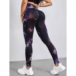 Leggings deportivos de tie dye de cintura ancha