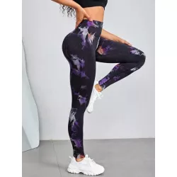 Leggings deportivos de tie dye de cintura ancha