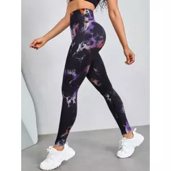 Leggings deportivos de tie dye de cintura ancha