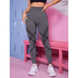 Leggings deportivos inconsútil con estampado de rayas de cintura ancha